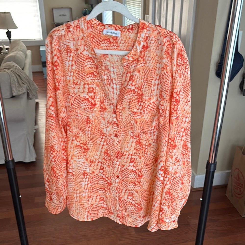 Calvin Klein Orange Long Sleeve Buttoned Blouse